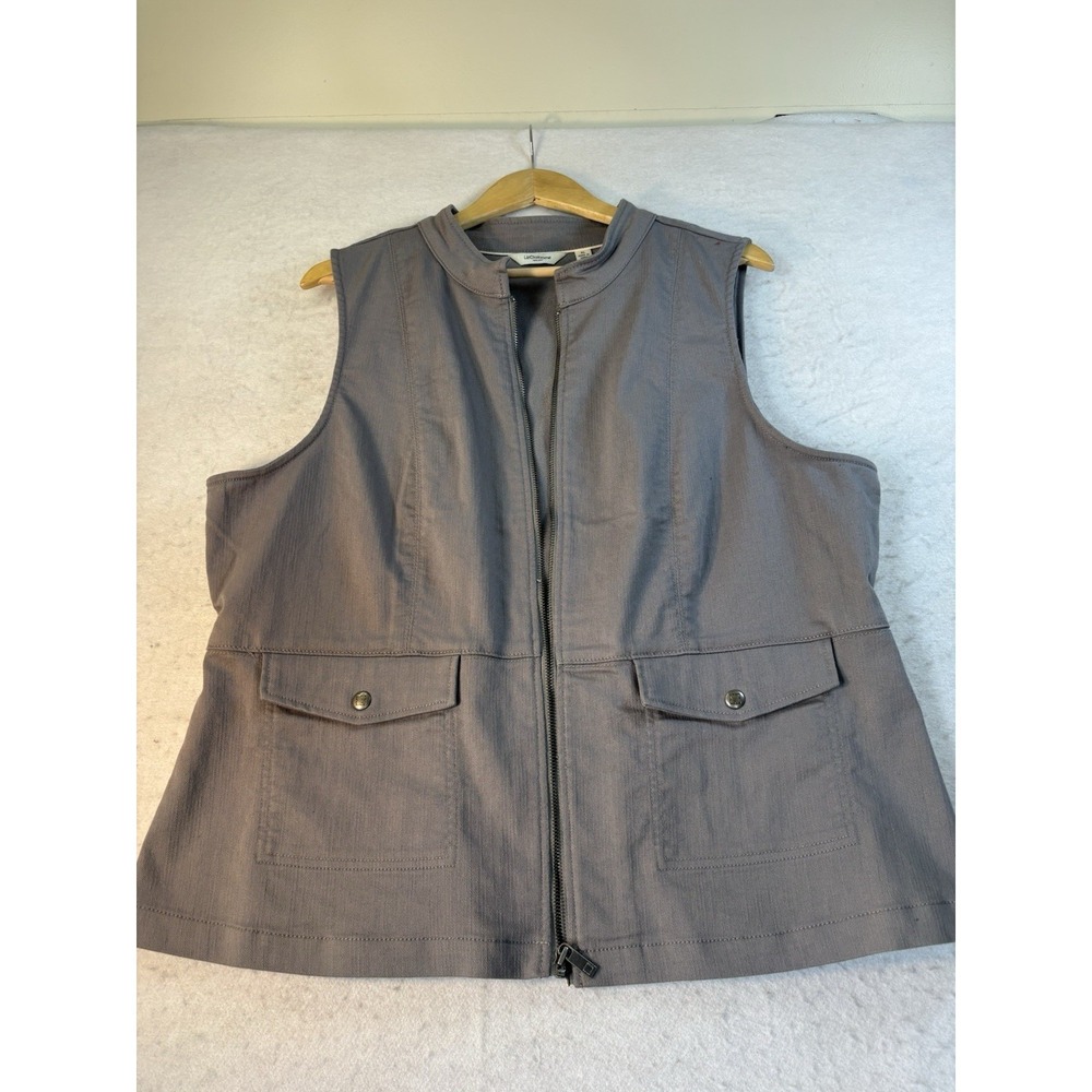 Liz Claiborne Utility Vest Womens XL Zip Front Casual Outdoor Gray Denim Pockets